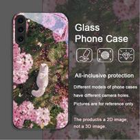 Rožinės vyšnių žiedų gėlės miela katė Grūdinto stiklo telefono dėklas, skirtas Samsung Galaxy S26 S25 Ultra S24 S23 Plus S22 S21 FE S20 Dangtelis Galaxy S26 Ultra