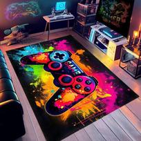 Gamer Area Rug Neon Game Controller Design Non-Slip Carpet for Gaming Room Perfect for Esports Enthusiasts Game Lovers Gift 40X60CM