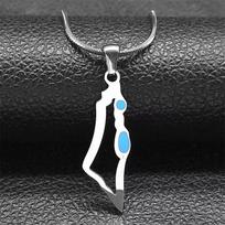 Israel Palestine Country Map Pendant Necklace Neck Chain for Women Men Stainless Steel Country Geography Jewelry Gift Wholesale