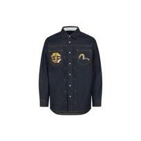 Evisu Seagull Family Floral Letter Print Single-Breasted Denim Long Sleeve Shirt Men shirts Denim-Blue 2ESHTM3SL129RXCT S