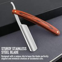 Premium Stainless Steel Straight Edge Barber Razor: Sharp, Folding, Professional Manual Shaver for Precision Beard Shaving raudona