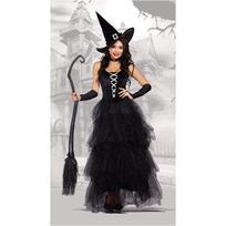 Halloween Classic Black Witch Cosplay Mesh Cake Dress Stage Performance Costume one size fits all