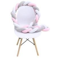 Newborn Baby Crib Bumper Cushion Knotted Braided Plush Nursery Cradle Decor balta/pilka