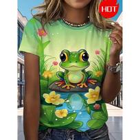 Fun Frog Pattern 3D Printed Women T-shirt Summer Casual Daily Street Short Sleeve T-shirt Cute Animal Graphic Kids Men Top Tees S
