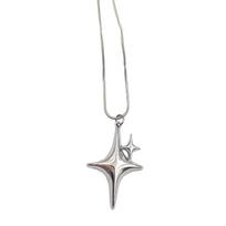 Fashion Four-Pointed Star Necklace Clavicle Chain Smooth Cross Pendant Necklace Wedding Party Jewelry for Women Girls