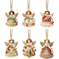 6/12/24PCS Christmas Tree Decorations 2D Angel With Bell Hanging Ornaments Wooden Angel-Shaped Pendants for Xmas Tree Home Decor