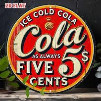 Vintažinis apvalus aliuminio skardos ženklas su Cola, Retro aliuminio metalinis plakatas baro sienų dekoravimui red