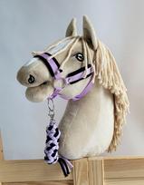 Hobby Horse Set: A3 Halter with Black Fur + Rope Lead - Black and Purple