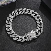 Hip Hop Iced Out Cuban Link Bracelet Men Silver Rhinestone Wrist Chain Jewelry 1pcs auksas
