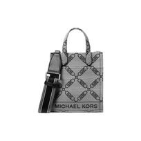 MICHAEL KORS Gigi raidės logotipas deimantinės grandinėlės rašto audinio pirkinių krepšys pirkinių krepšys per petį įstrižai rankinė moteriška smėlio ir juodos spalvos ypač maža juoda
