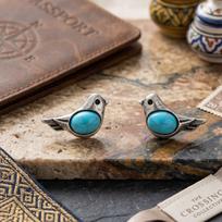 Bohemian Turquoise Inlaid Silver Bird Earrings for Women - Retro Niche Design