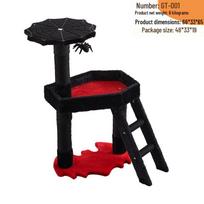 Gothic Cat Tree & Shelf with Bat and Spider Web Design 66x33x65 cm raudona/juoda
