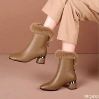 Winter New Style Back Zipper Slimming, Thick and Versatile Women's Boots with Plush and Fashionable Female Designer Boots 35 tamsiai ruda spalva