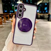 Magnetic Bracket Clear Phone Case For Samsung S25 S24 S23 S22 Ultra Plus S20 S21 FE S25Edge Wireless Charging Hard Acrylic Cover For Samsung S25Edge