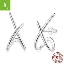 Personal Cold Wind Basic Line X Stud Earrings, Popular Line Sense S925 Sterling Silver Earrings 925 silver sidabras