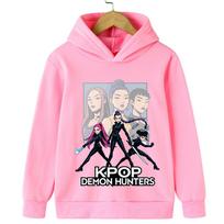 2025 Movie KPop Demon Hunters Cartoon Girls Boys Hoodies Children's Korean Wave Print Fashion Casual Tops Casual Girls Clothing 110 cm pink