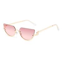 Fashion Retro Semi-Rimless Oval Shades Women's New Trendy Korean Style Travel Sunglasses Chic Metal Rim Decor Sunglasses as picture shows