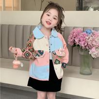Girls' Color Block Denim Jacket - Trendy Spring & Autumn Outerwear for Kids 2025 90 cm