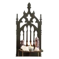 Black Wood Gothic Throne Shape Wall Shelf Handcrafted Display Storage Rack Organizers For Art Plant Home Interior Decors 1