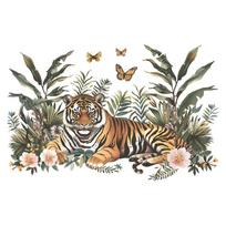 Majestic Jungle Tiger Butterfly Foliage Wall Sticker Self-Adhesive Removable for Bedroom Living Room Study Background Wall Decoration 30x90CMx2PCS įvairiaspalvis