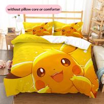 Pikachu rašto patalynė Namų dekoracija Gimtadienio dovana (1 * antklodės užvalkalas + 2 * pagalvės užvalkalai, be šerdies) 135x200cm yellow