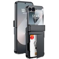 For Samsung Galaxy Z Flip 6 with Card Holder [RFID Blocking] & Hinge Protection & HD Screen Protector,Rugged Anti-Scratch Phone Case-Black juoda