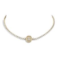 Chanel dvigubo C chokerio karoliai moterims Žalvaris AB6235-B05696-NC476 Box+Padding Board
