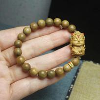 Green Sandalwood Guanyin Pendant Bracelet - Single-Loop Buddhist Beads Accessories 0.8mm