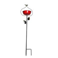 Bird Feeder Garden Stake with Iron Bracket Deep Bowl Feeder Rust-Resistant Food And Water Holder for Courtyards And Balconies raudona