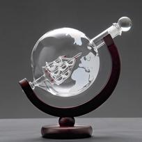 Sailboat Globe Decanter & Glass Set: High Borosilicate Whiskey/Wine Carafe with Map gray