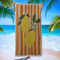 Vibrant Lemon Beach Towel, Orange Striped Background Windproof Sun-Proof for Beach Trip Camping Vacation W30*H60(CM)