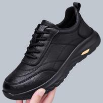 Men's Trendy Thick Sole Casual Sports Leather Shoes - Spring & Autumn 2026 Style 39 juoda