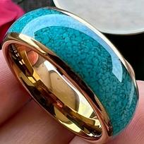 Men's Turquoise Textured Dome Ring With Beveled Edge And Granular Design Stylish Band Jewelry No. 7