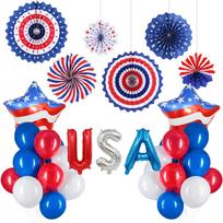 Patriotic Party Decoration Set American Flag Balloons Paper Fans USA Banner Sunglasses for Independence Day Celebration One Size