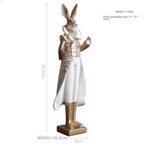 Resin Wonderland Rabbit Sculpture - Elegant Gold&White, 32.5cm, Lightweight, Fantasy Decor for Display Cabinet/Shelf