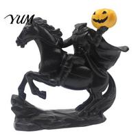 Resin Halloween Decor Headless Horseman Statue with Pumpkin, Horror Knight Holding Pumpkin Spooky Desktop Ornament Ornament, Horse Sculpture for Home juoda