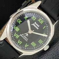HMT JAWAN VINTAGE RANKINIO UŽVEDIMO INDIŠKAS VYRIŠKAS JUODO CIFERBLATO LAIKRODIS a700287-5
