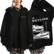 Initial D Zipper Hoodies Autumn Winter Men Harajuku Clothing Zip Up Hooded Sweatshirts Vintage Loose Fleece Jacket Coat M black