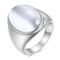 Vintage 25MM Gemstone Titanium Steel Ring Unisex Cat Eye Opal Jewelry Band No. 7