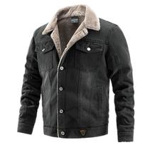 Plus Velvet Thick Denim Jacket Men Casual Lapel Cotton Jeans Jacket Men Fur Collar Warm Winter Mens Jackets and Coats XXXL juoda