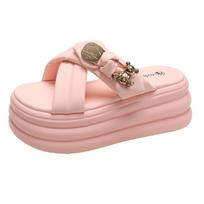 Madingi Nauji Vasariniai Moteriški Šlepetės Chanelės Ponios Paplūdimio Blizgantys Batai Platforminiai Batai Moters Aukštos Platformos Šlepetės Lauko Sandalai 8CM 35 rožinė