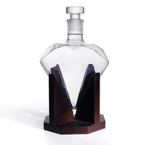 1000 ml viskio dekanteris stiklinis deimantinis vyno butelis su mediniu laikikliu, hermetišku kamščiu, tinka visų rūšių alkoholiui, dovana