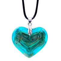 Korean Fashion Leather Rope Necklace Women Adjustable Elegant Glass Love Heart Pendant Choker Jewelry Christmas Gift dangaus mėlyna spalva