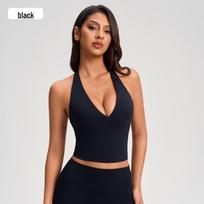 Women's Sexy Cross-Back V-Neck Yoga Tank Top with Breathable Straps & Chest Pads EU 6 juoda