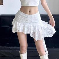 Mini sijonai moterims Nereguliarių nėrinių kaspinai Retro karšta gatvės mada Liekninantis Seksualus trumpas sijonas Gotikinė Y2k madinga naktinio klubo S balta