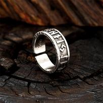Retro Norse Futhark Vikings Runes Opening Ring Antique Silver Color Jewelry for Men Women Scandinavian Amulet resizable