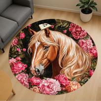 1PC horse flowers Office Round Area Rug, Under Office Chairs Bedroom Living Room Home Decor, Carpet for Office -1110119 80cm by 80cm