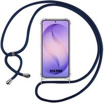 Case for Samsung Galaxy S26 Plus, Transparent Anti-Scratch Protection with Navy Blue Lanyard mėlyna