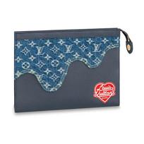 Louis Vuitton X Nigo Collaboration Pouch Voyage Leather Clutch Medium Unisex clutch Blue M45961 Gift Set(Basic Set+Box+Shopping Bag)