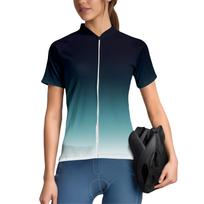 Women's Gradient Cycling Suit Short Sleeved Cycling Top With 3 Back Pockets, Breathable, Quick Drying, Moisture Wicking Reflective Strip For Cycling S tamsiai mėlyna